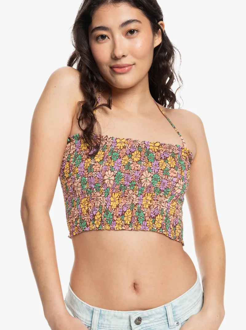 Roxy Warm Waters Printed Halter Root Beer All About Sol Mini - Womens Brown Top