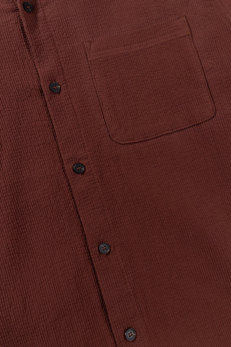 Rhythm Textured Long Sleeve Shirt Clay - Mens Red Shirt-4