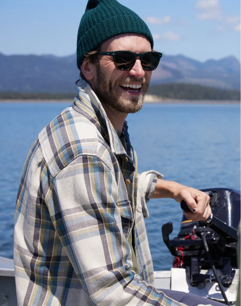 Outerknown Blanket Shirt Sandrift Nolan Plaid - Mens Yellow Long Sleeve Shirt-4