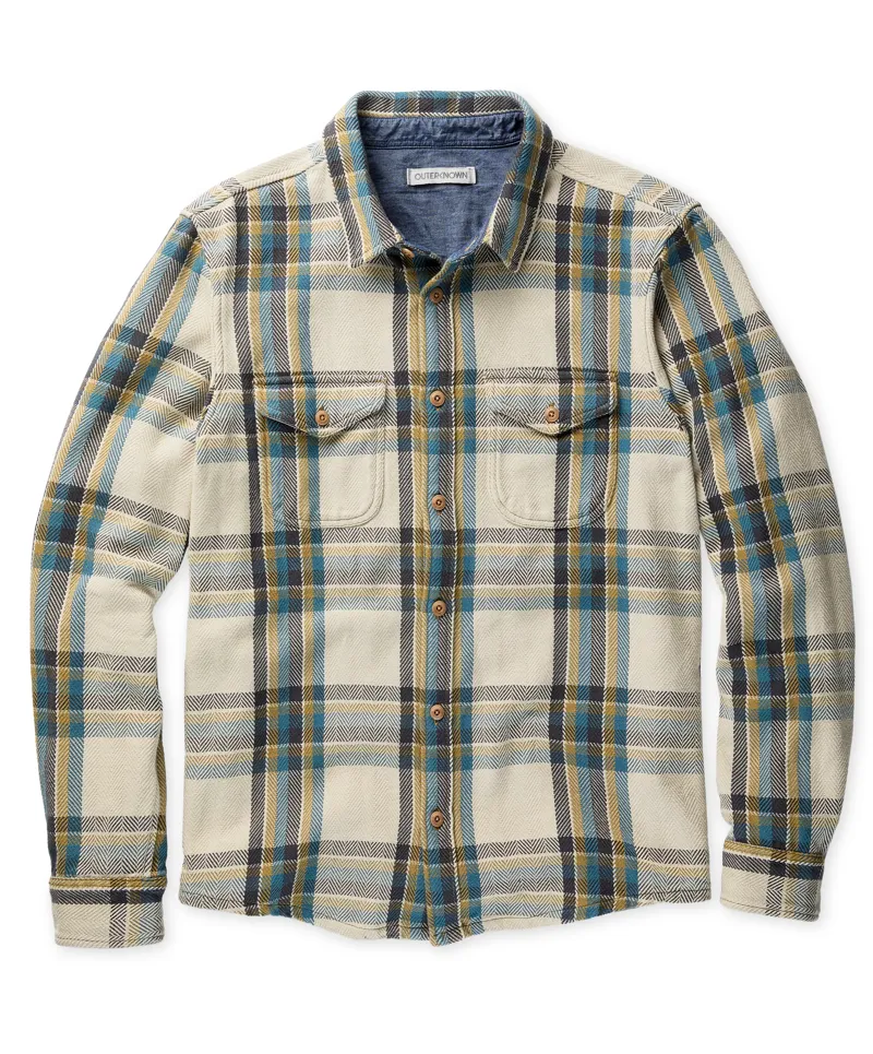 Outerknown Blanket Shirt Sandrift Nolan Plaid - Mens Yellow Long Sleeve Shirt