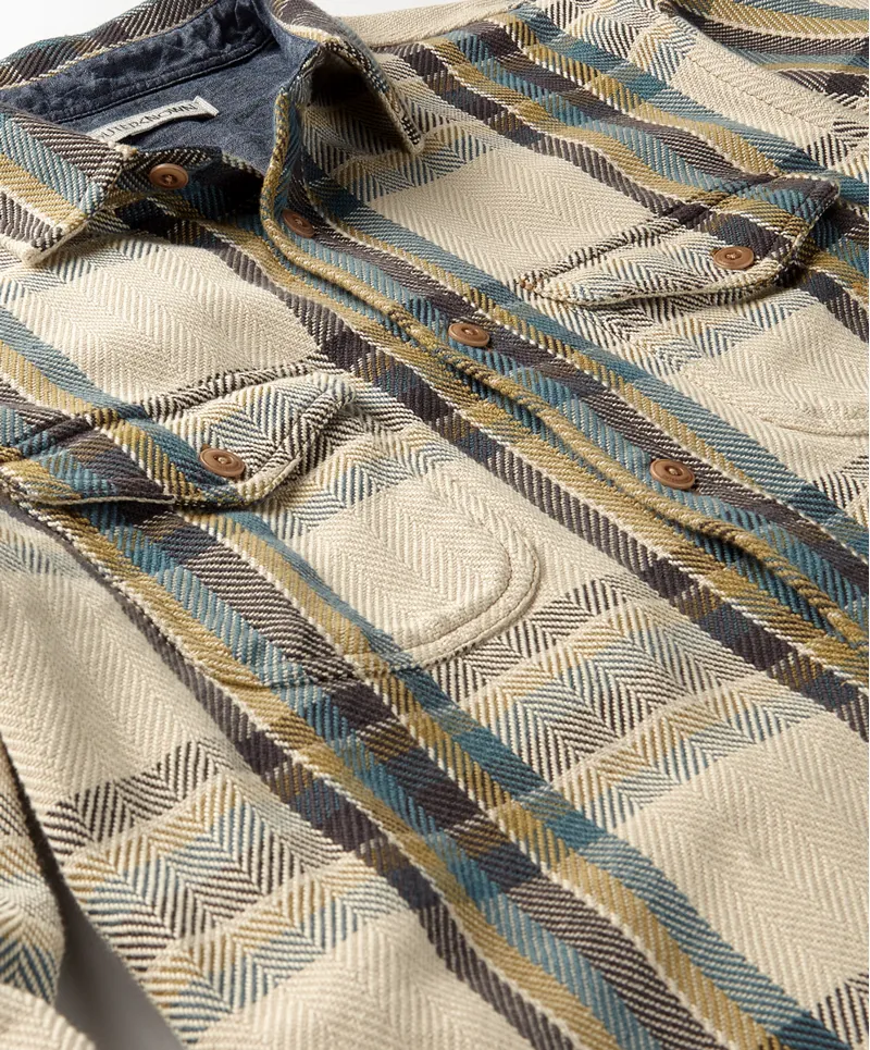 Outerknown Blanket Shirt Sandrift Nolan Plaid - Mens Yellow Long Sleeve Shirt-2