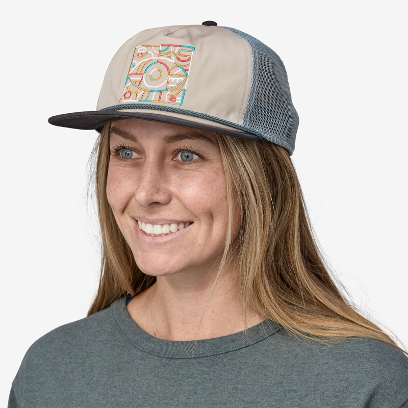 Patagonia Airfarer Cap Lose It Lines Pumice - Womens Trucker Hat White Blue-1