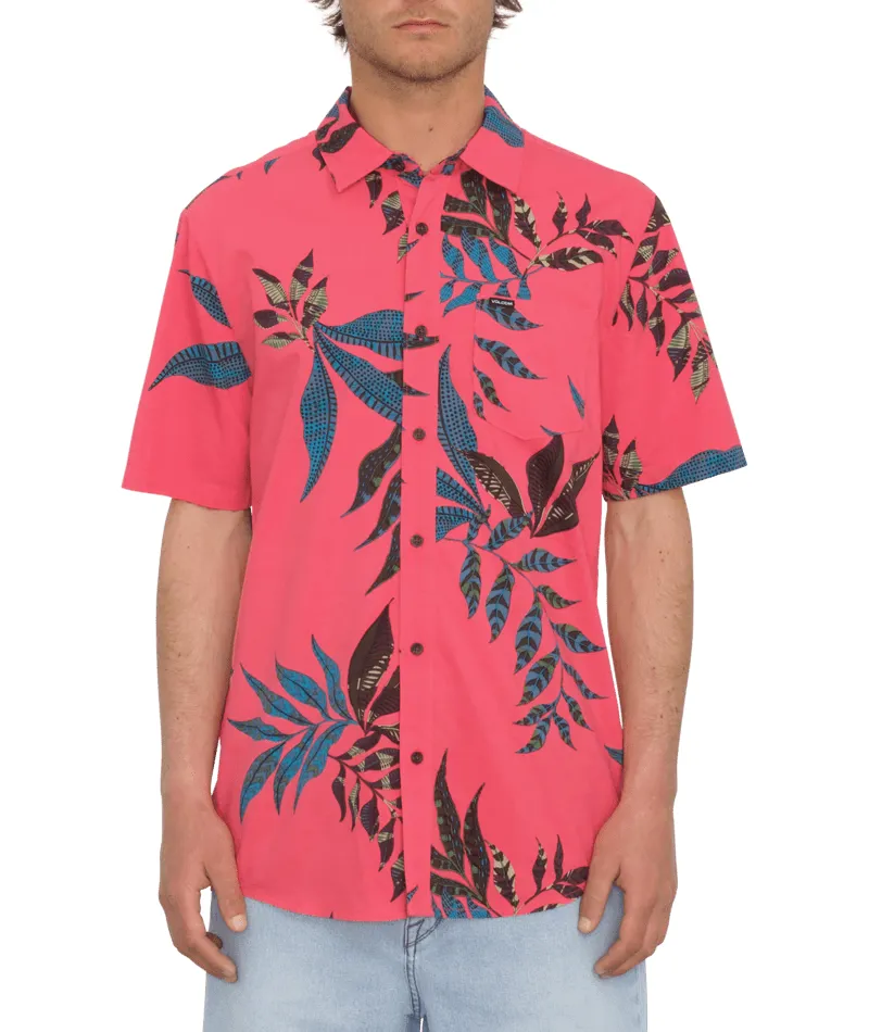 Volcom Paradiso Floral Short Sleeve Shirt Washed Ruby - Mens Red Shirt-1