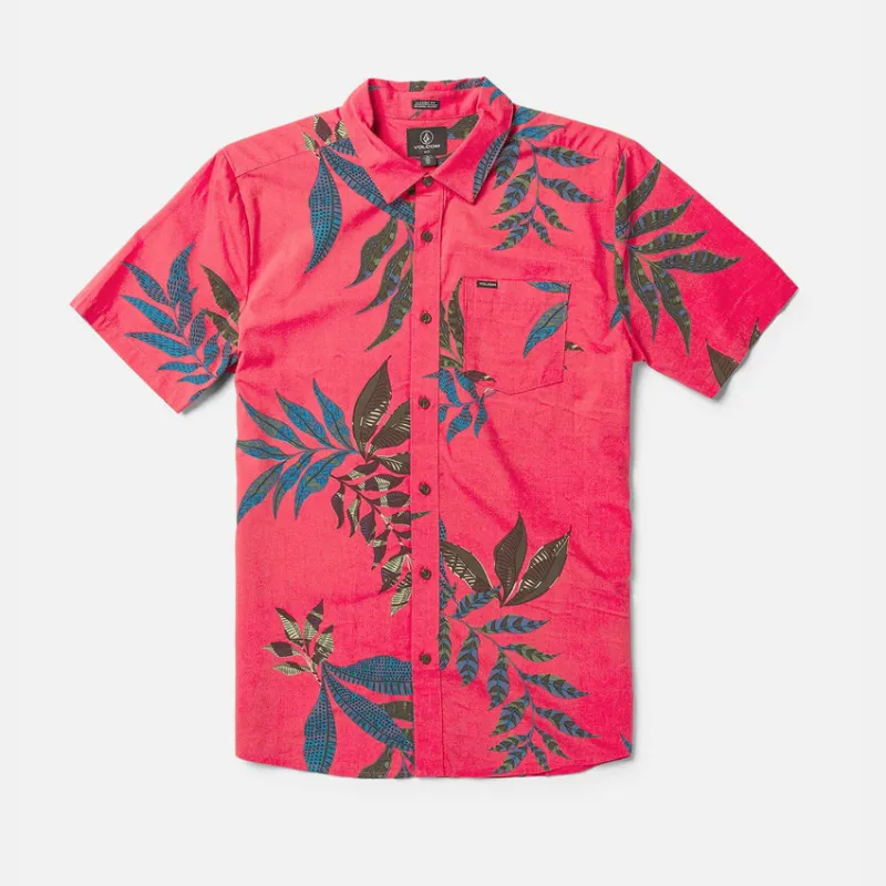 Volcom Paradiso Floral Short Sleeve Shirt Washed Ruby - Mens Red Shirt