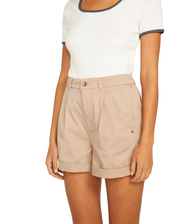 Volcom Frochi Trouser Short Taupe - Womens Beige Shorts  -3