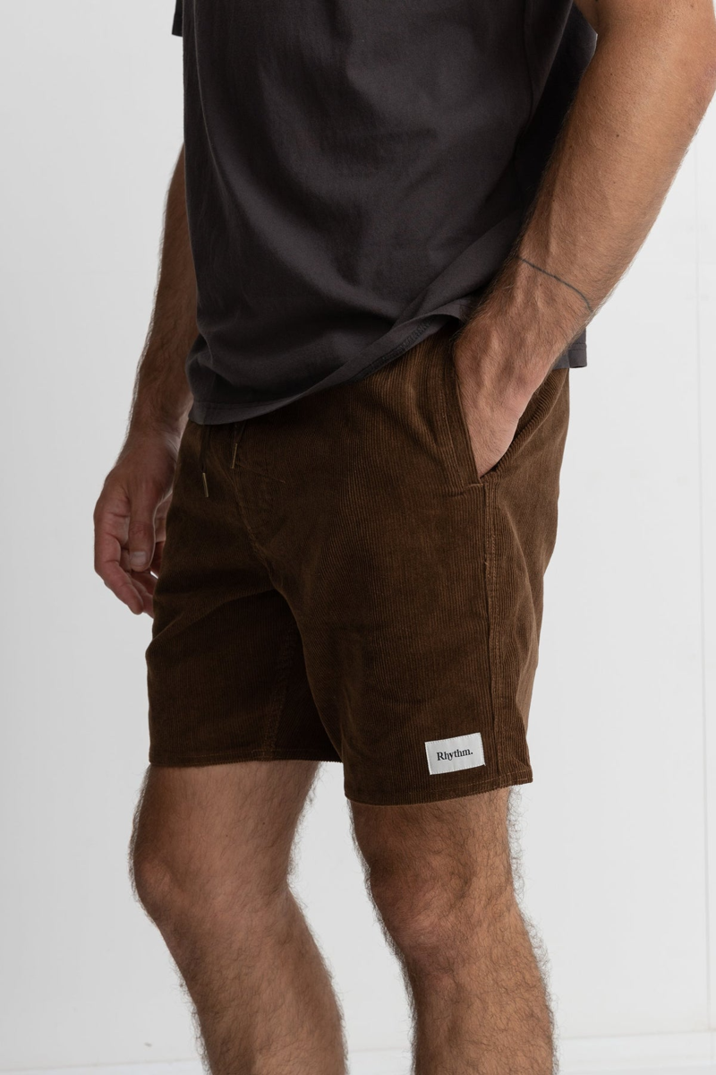 Rhythm Classic Cord Jam Chocolate - Mens Brown Corduroy Shorts-2
