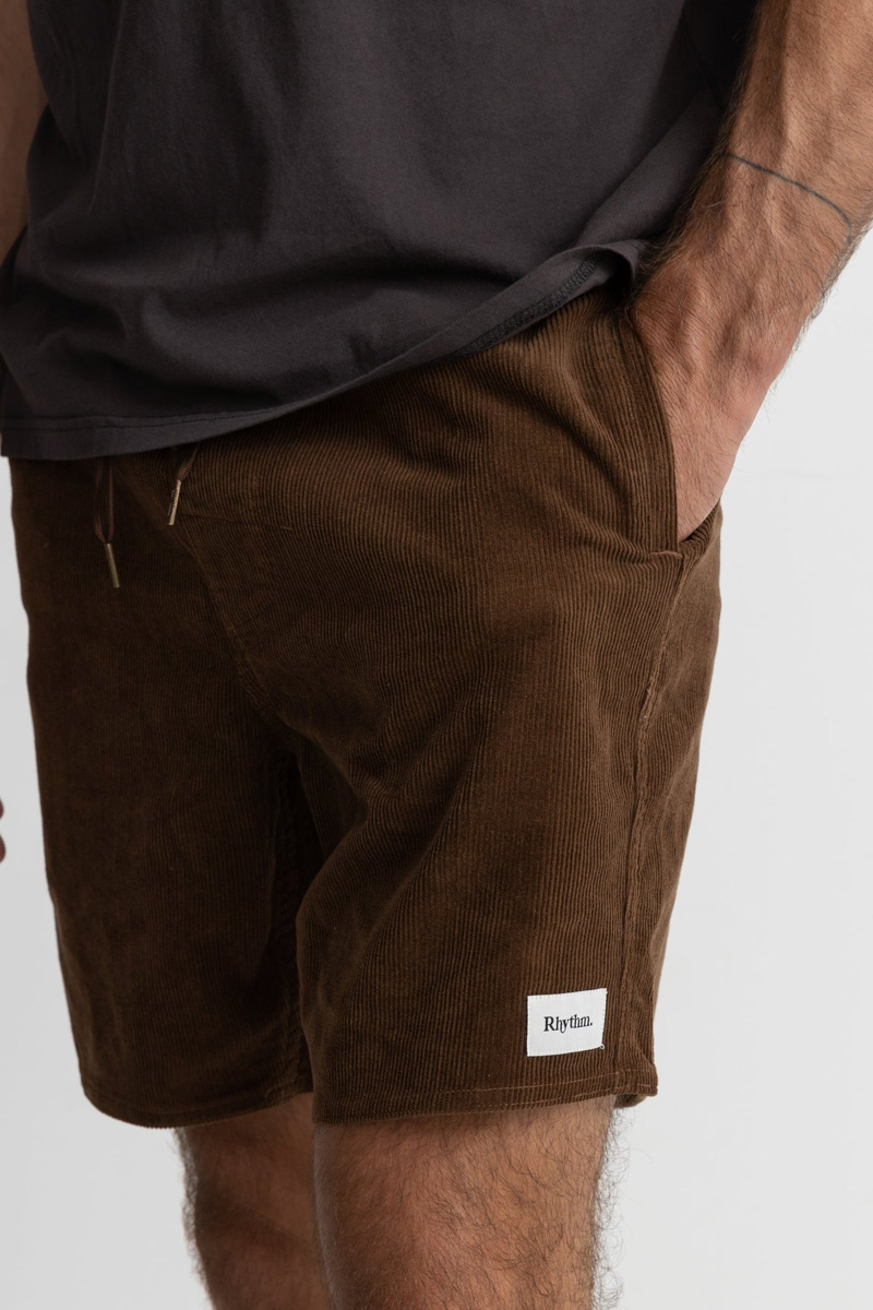Rhythm Classic Cord Jam Chocolate - Mens Brown Corduroy Shorts-1