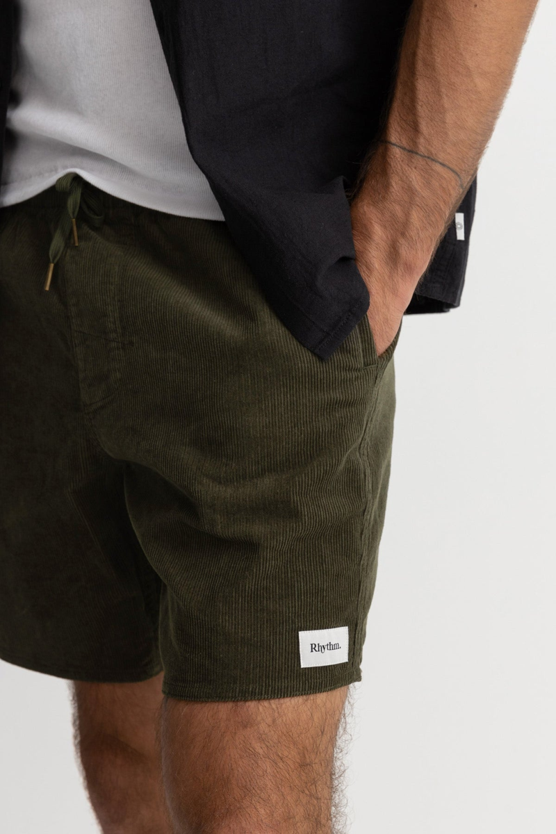 Rhythm Classic Cord Jam Olive - Mens Green Corduroy Shorts-1