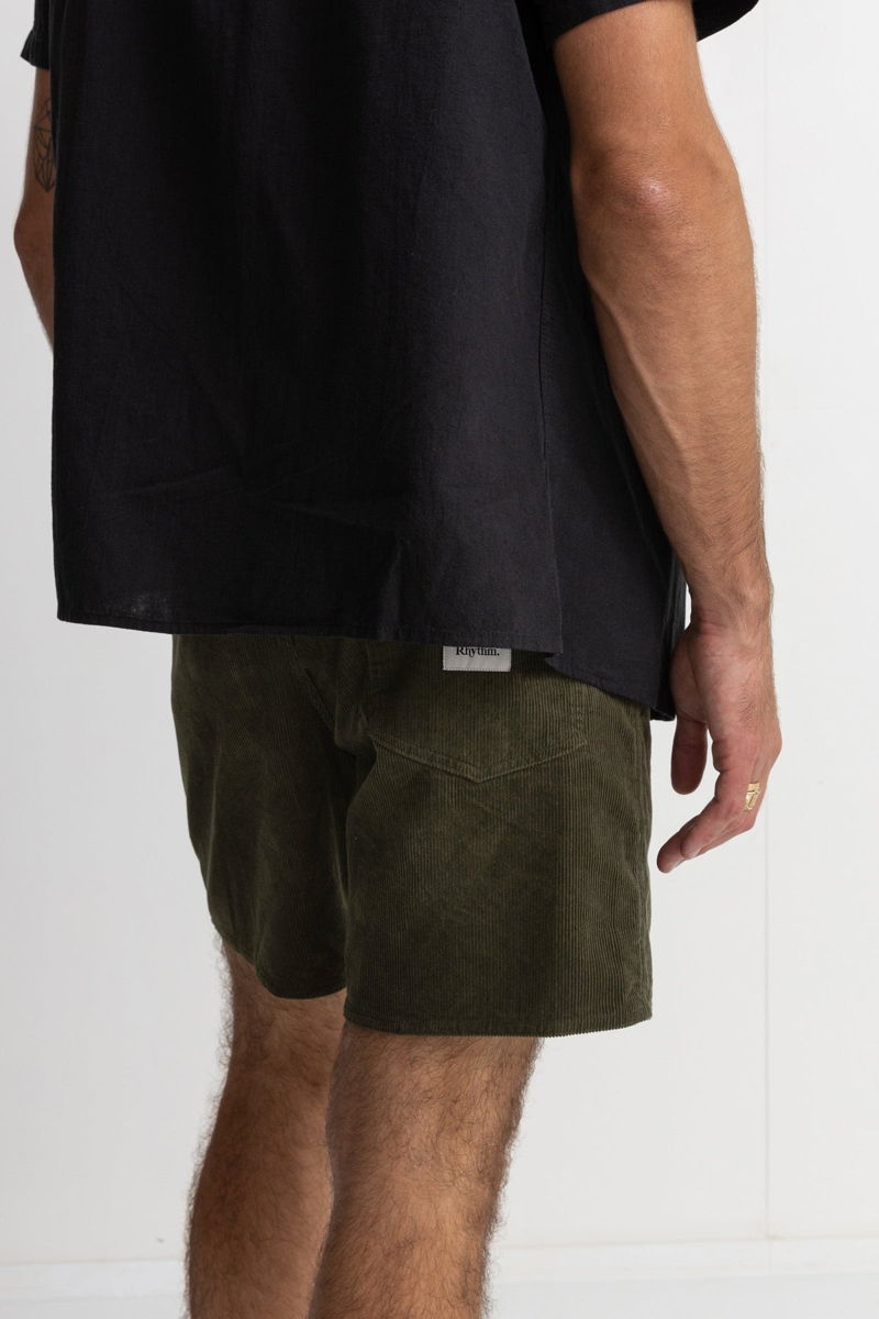 Rhythm Classic Cord Jam Olive - Mens Green Corduroy Shorts-3