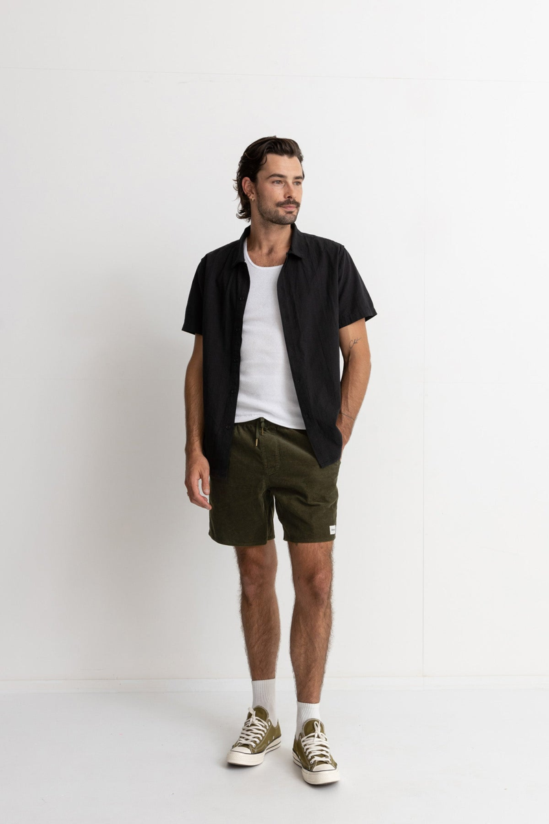 Rhythm Classic Cord Jam Olive - Mens Green Corduroy Shorts-4