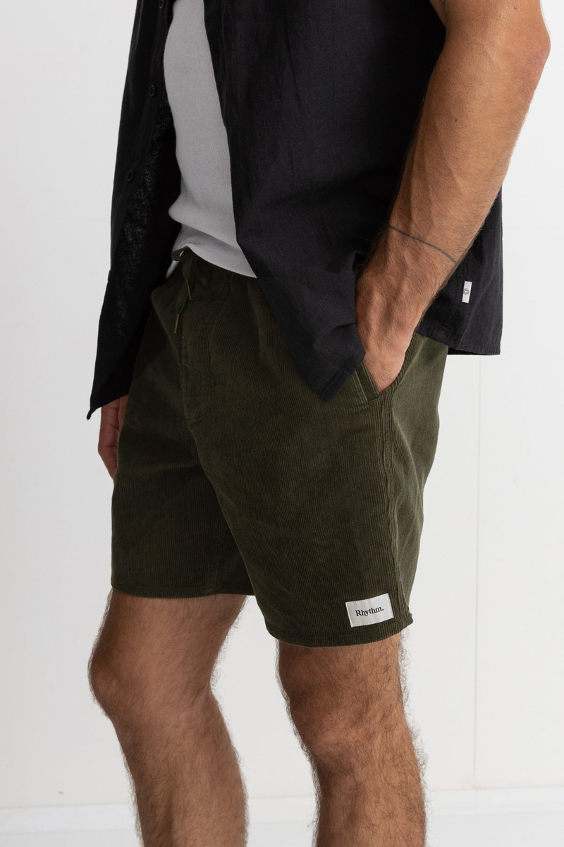 Rhythm Classic Cord Jam Olive - Mens Green Corduroy Shorts-2
