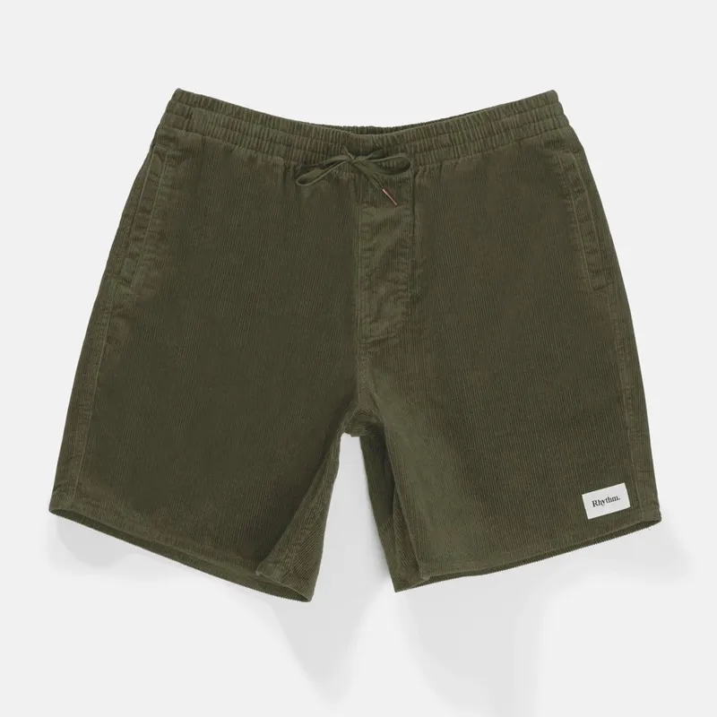 Rhythm Classic Cord Jam Olive - Mens Green Corduroy Shorts
