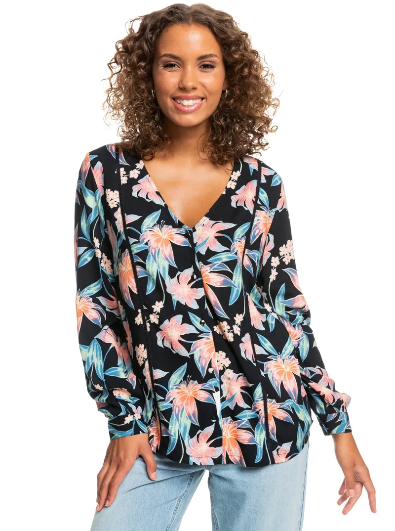  Roxy Soft Feminity Blouse - Anthracite Paradise