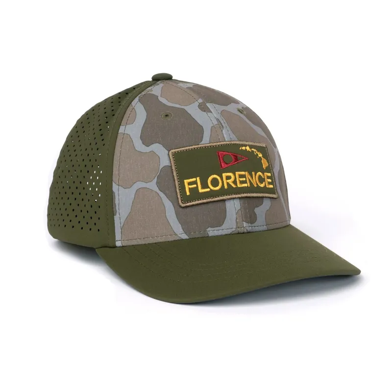 Florence Marine X Camo Airtex Trucker Hat - Burnt Olive Camo
