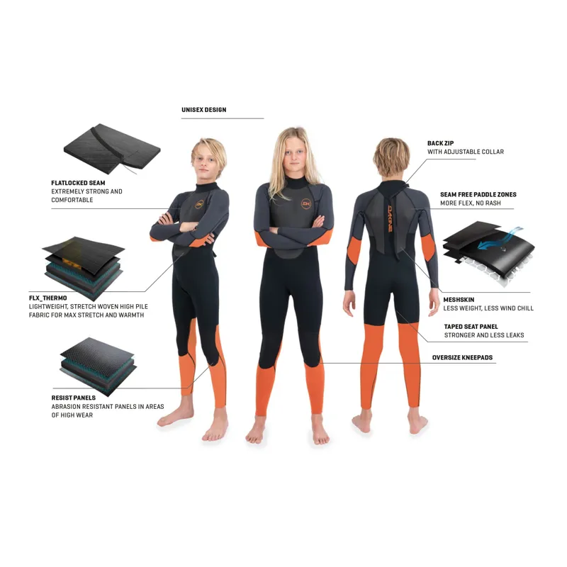 Dakine Kids Quantum Back Zip Full Suit 3/2 F/L Black / Orange-2