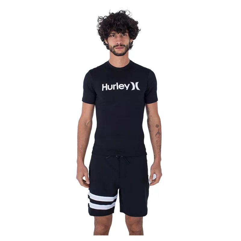 Hurley OAO Quickdry Rashguard Short Sleeve Black - Mens Swim Vest