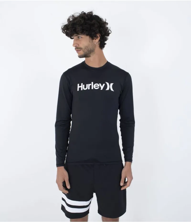 Hurley OAO Quickdry Rashguard Long Sleeve Black - Mens Swim Vest 