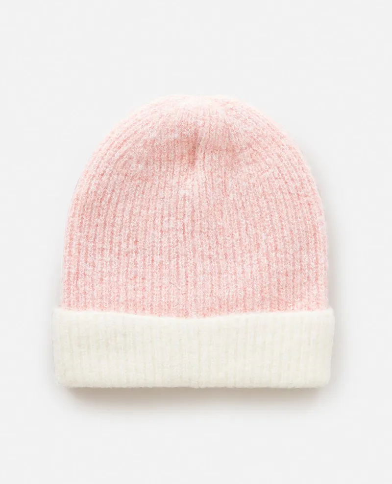 Rip Curl 2 Tone Reg Beanie Peach - Girls Pink White Knitted Reversible-1