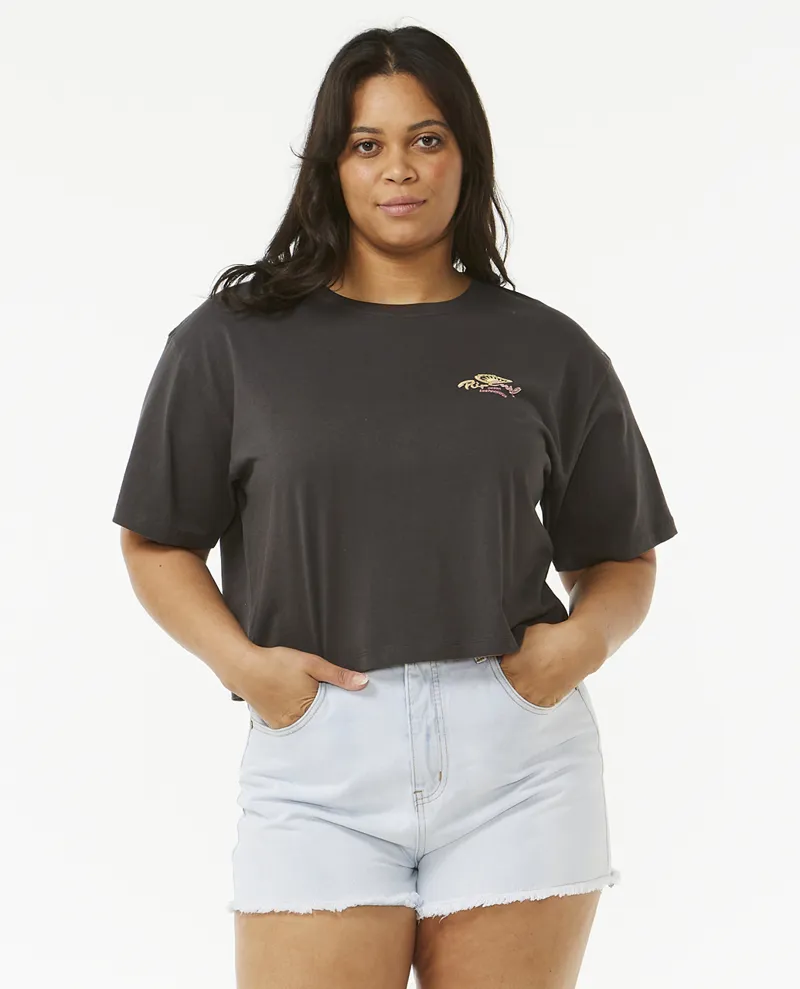 Rip Curl Rolling Curl Crop Tee Washed Black - Womens T-Shirt
