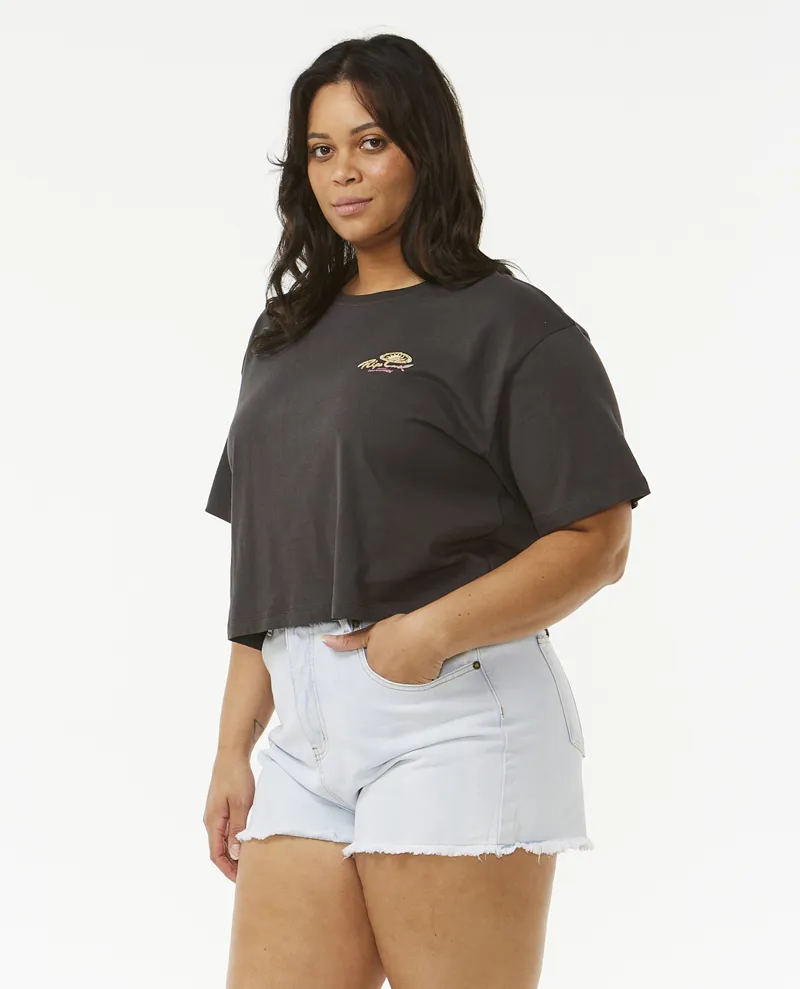 Rip Curl Rolling Curl Crop Tee Washed Black - Womens T-Shirt-1