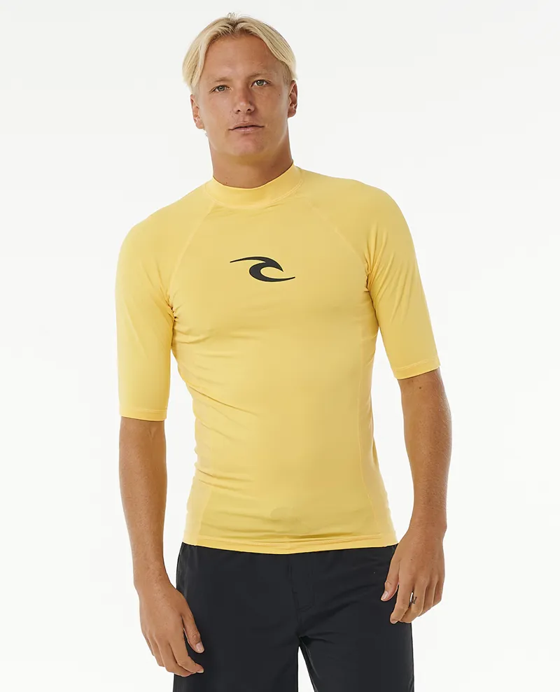 Rip Curl Waves UPF Perf Short Sleeve Yellow - Mens Rash Vest
