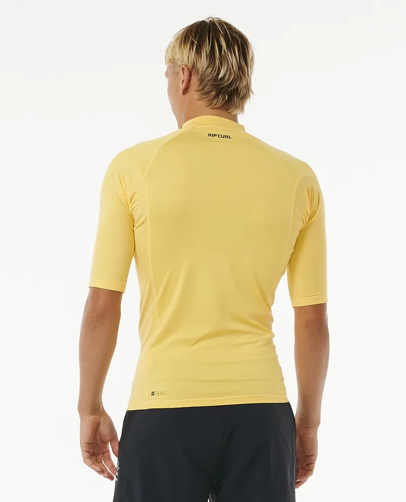Rip Curl Waves UPF Perf Short Sleeve Yellow - Mens Rash Vest-2