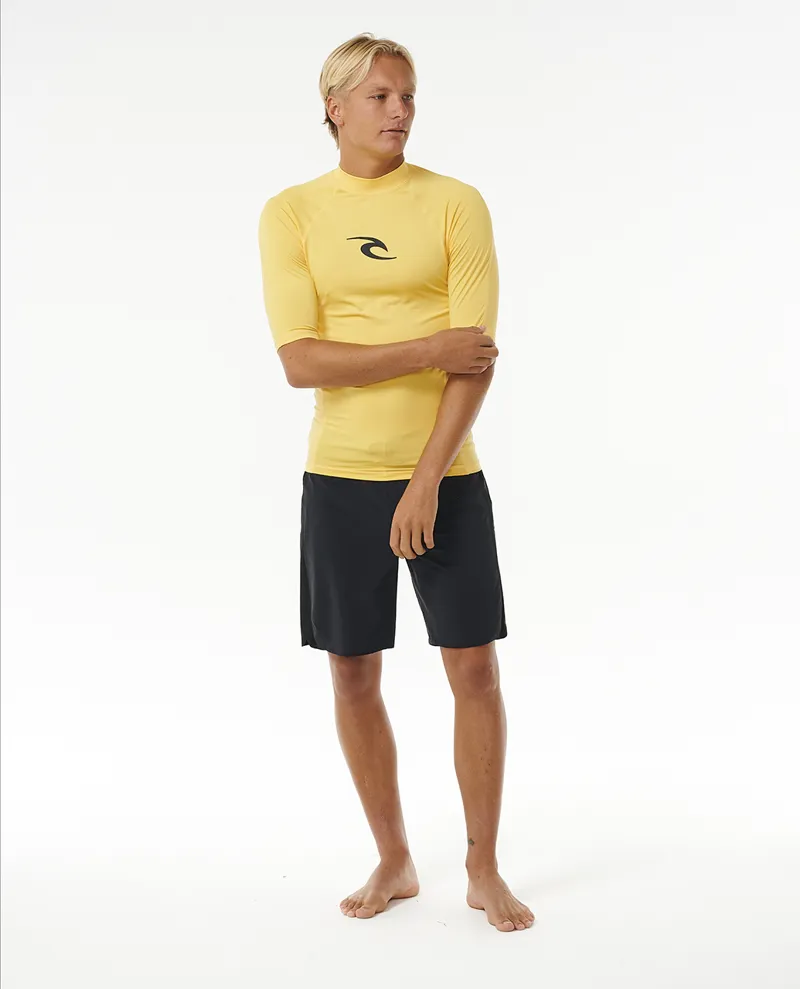 Rip Curl Waves UPF Perf Short Sleeve Yellow - Mens Rash Vest-3