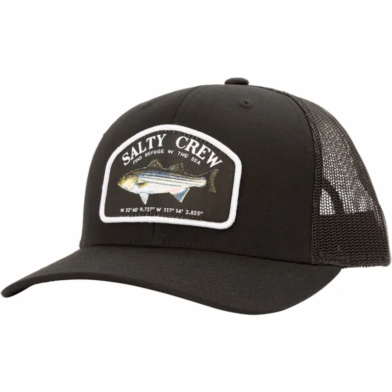 Salty Crew Striper Retro Trucker Cap In Black