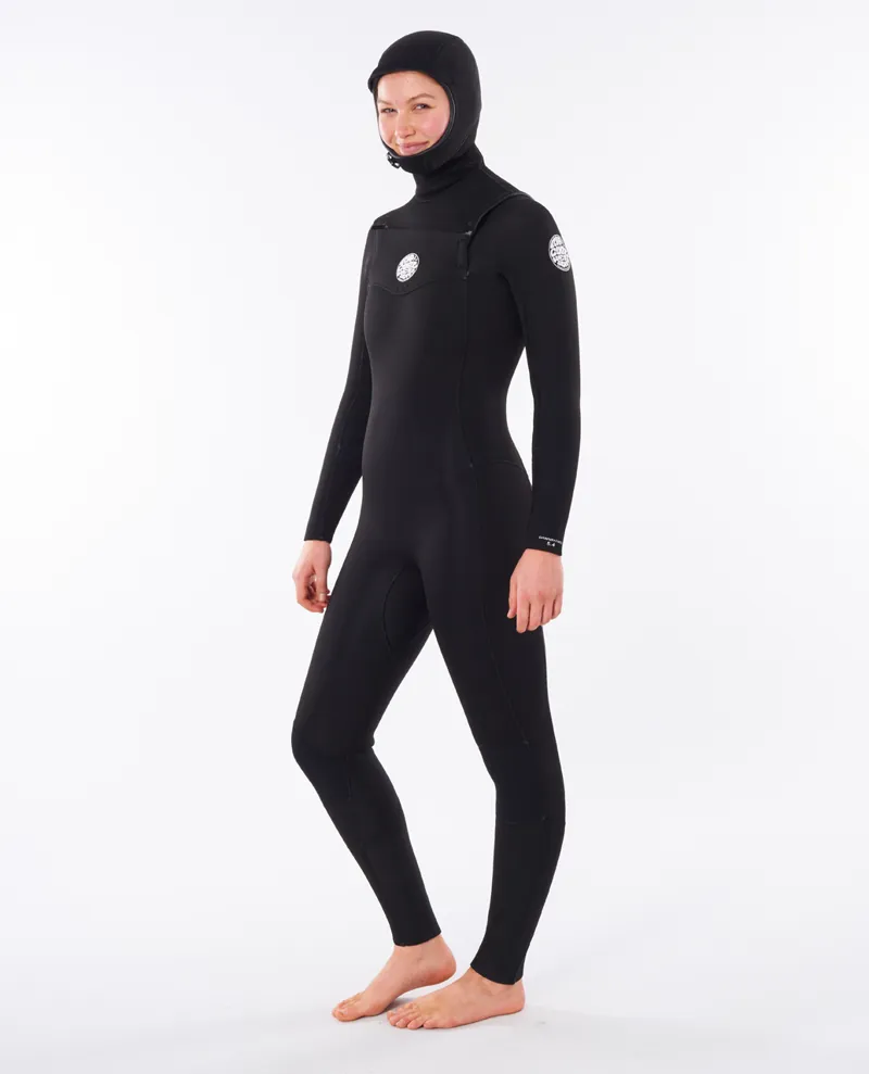 Rip Curl Women's Dawn Patrol 5/4mm Chest Zip Hooded Wetsuit Black