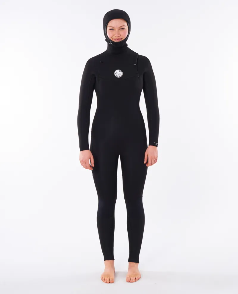Rip Curl Women's Dawn Patrol 5/4mm Chest Zip Hooded Wetsuit Black-2