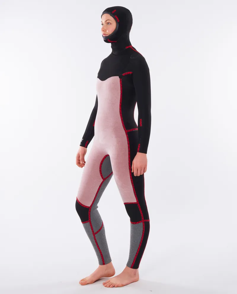 Rip Curl Women's Dawn Patrol 5/4mm Chest Zip Hooded Wetsuit Black-6