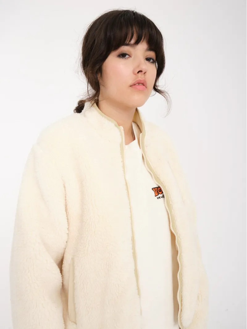 Volcom Wuzer Fuzzar Zip Sherpa Sweatshirt Cloud - Womens White Polar Crew-3