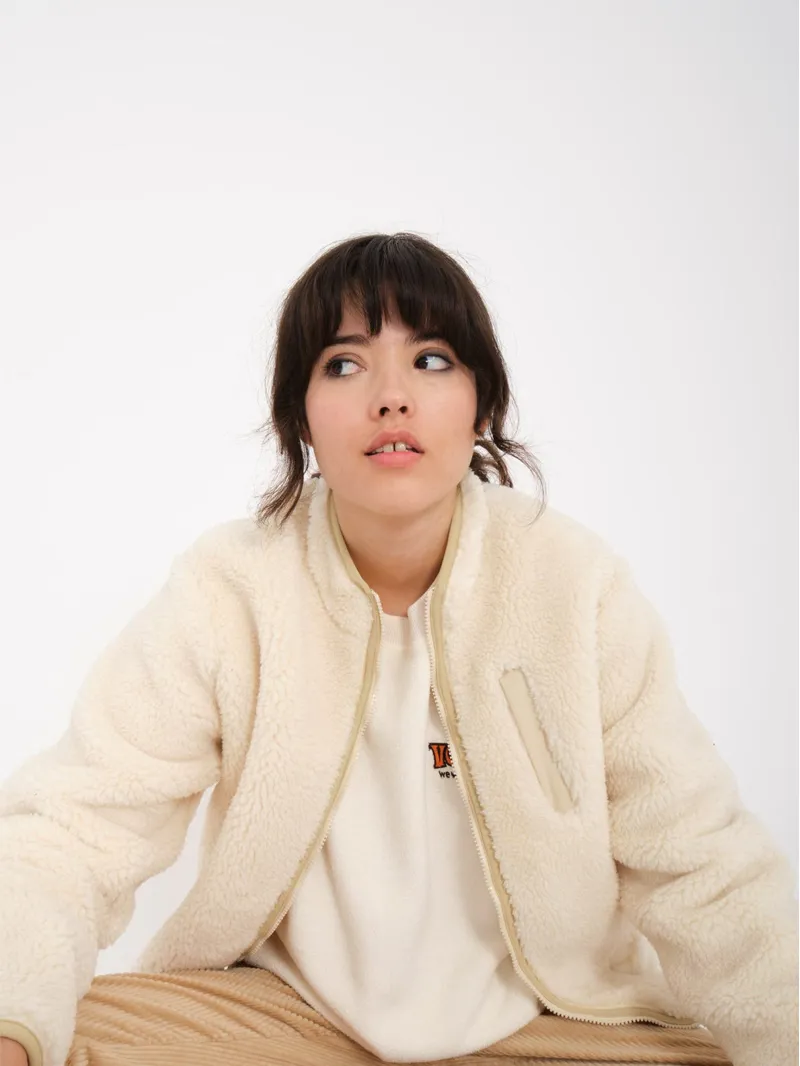 Volcom Wuzer Fuzzar Zip Sherpa Sweatshirt Cloud - Womens White Polar Crew-4