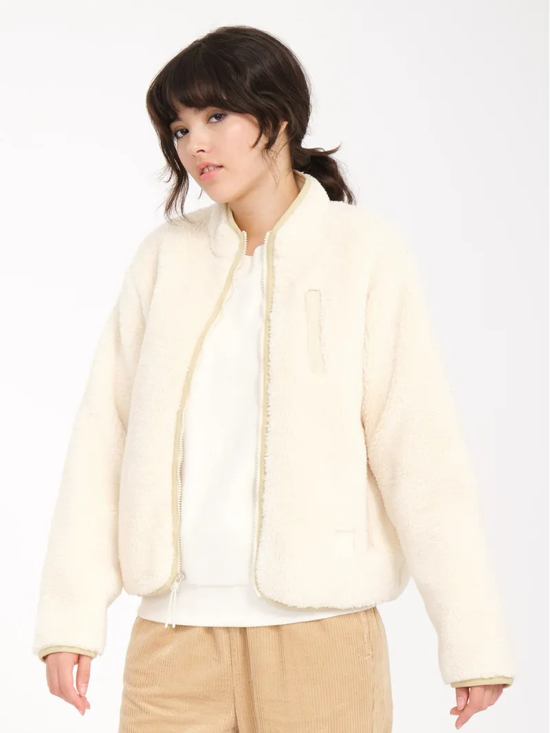 Volcom Wuzer Fuzzar Zip Sherpa Sweatshirt Cloud - Womens White Polar Crew-2
