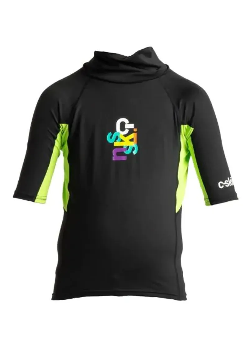 C-Skins Rash X Junior Short Sleeve Vest Black / Lime / Multi