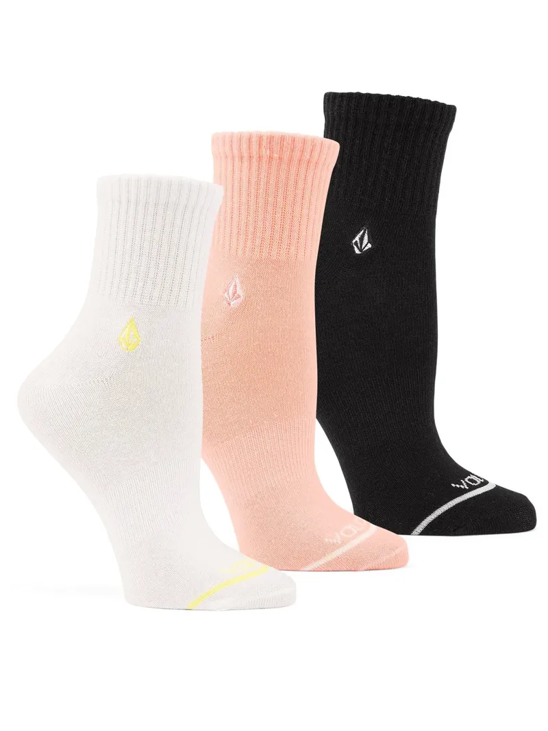 Volcom The New Crew 3 Pack Socks Multi Coloured - Womens Black Pink White