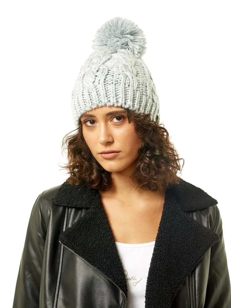 Rusty Mermaid Beanie Light Grey - Womens Knitted Pompom Hat-3