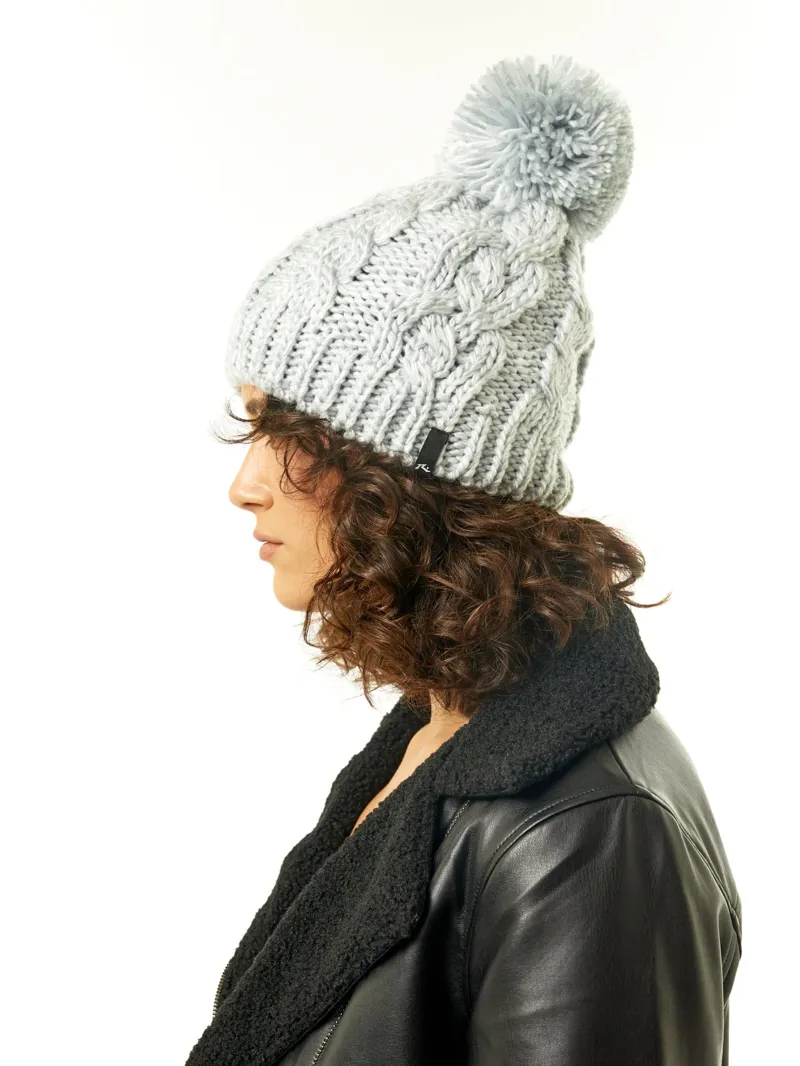 Rusty Mermaid Beanie Light Grey - Womens Knitted Pompom Hat-4