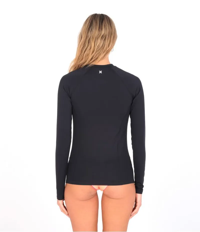 Hurley OandO Solid Mock Neck Long Sleeve Rashvest in Black-2