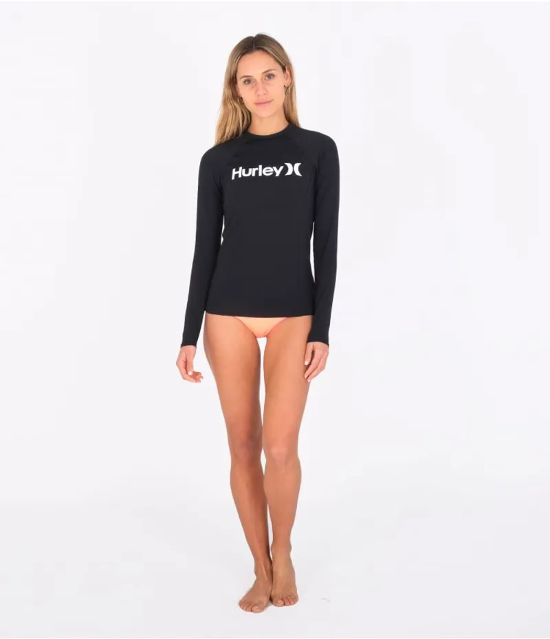 Hurley OandO Solid Mock Neck Long Sleeve Rashvest in Black-3