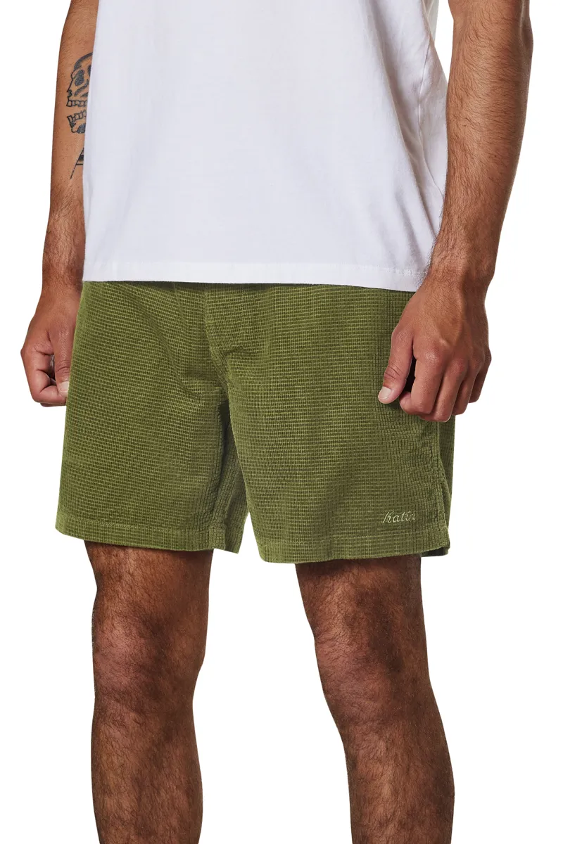 Katin Ward Short Olive - Mens Green Waffle Cord Shorts-1
