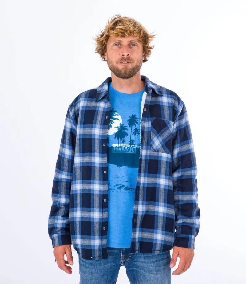 Hurley Portland Sherpa Lined Flannel Shirt Armoured Navy