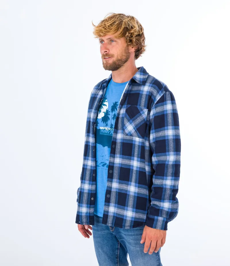 Hurley Portland Sherpa Lined Flannel Shirt Armoured Navy-1