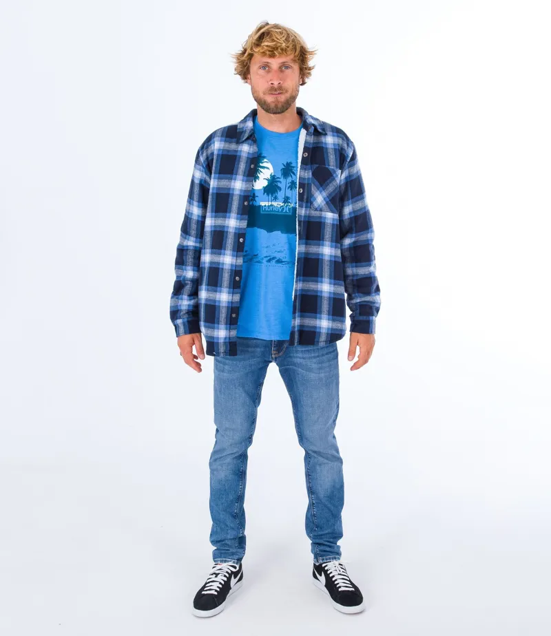 Hurley Portland Sherpa Lined Flannel Shirt Armoured Navy-4