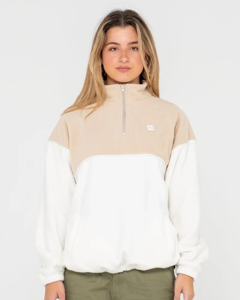 Rusty Tonal Division Half Zip Polar Fleece Oatmeal