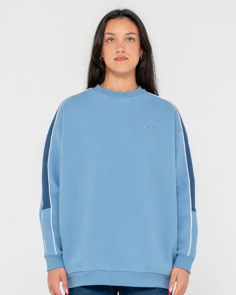 Rusty Two Timer Panelled Crew Fleece Glacier Lake-2