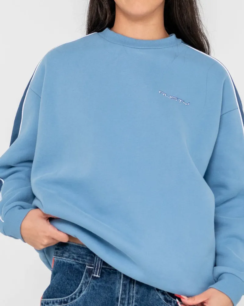 Rusty Two Timer Panelled Crew Fleece Glacier Lake