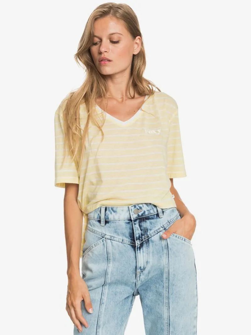 Roxy Bikini Moments T-Shirt in Pale Banana Kuta Stripes