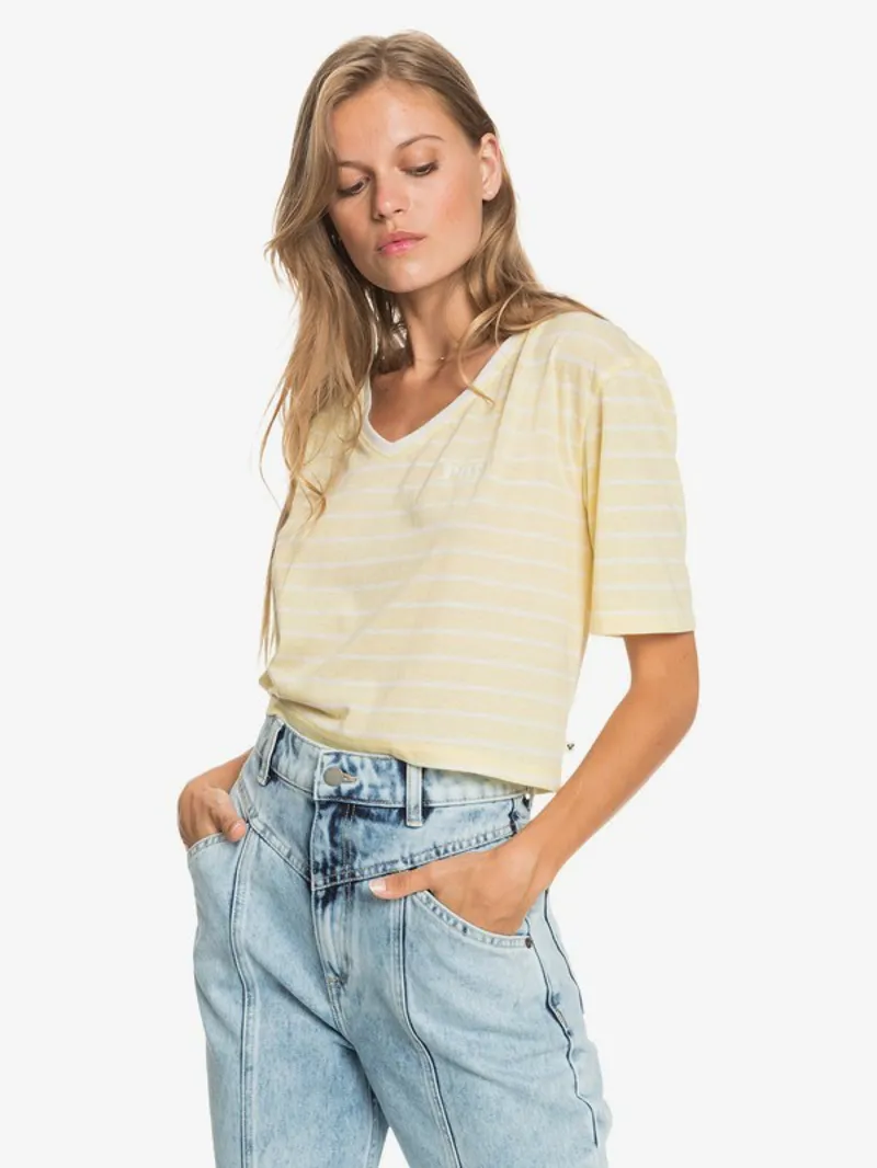 Roxy Bikini Moments T-Shirt in Pale Banana Kuta Stripes-3