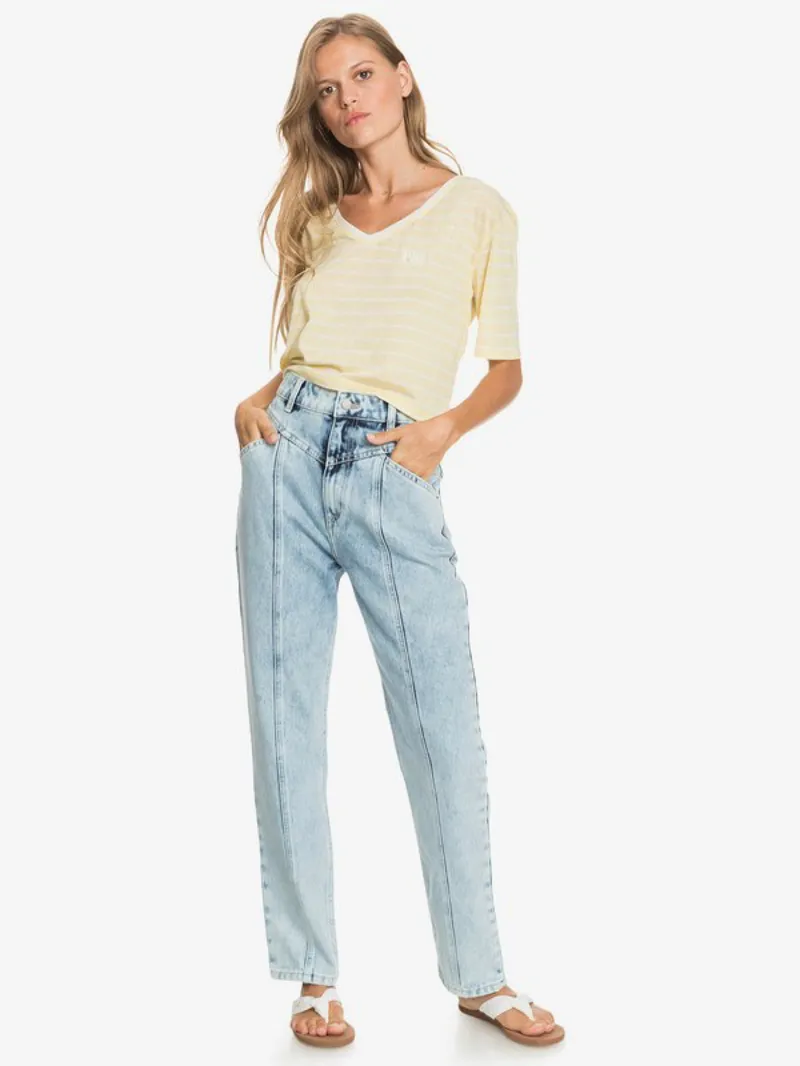 Roxy Bikini Moments T-Shirt in Pale Banana Kuta Stripes-1